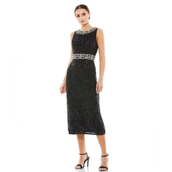NWT MACDUGGAL Sequin Jewel & Pearl neck sheath dress Size 4 - Picture 1 of 10